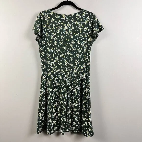 Ann Taylor Loft green ditsy mini floral bouquet v neck faux wrap dress - Picture 10 of 10
